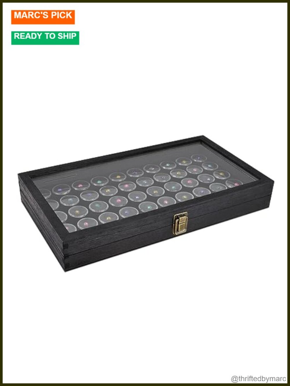 Wooden Jewelry Display Case Glass Top 50 Gem Jars Organizer